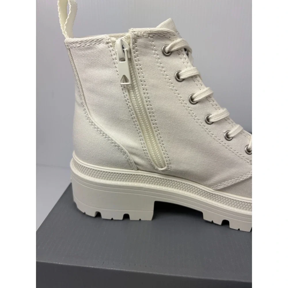 Palladium Pallabase Twill Womens 10 Star White Platform Combat Boots Side Zip
